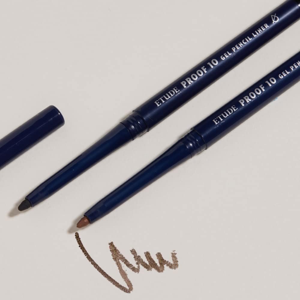 ETUDE Honey Bronze eyeliner pencil showing the twist mechanism and product dimensions.