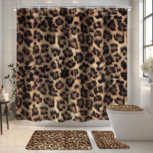 Wild safari cheetah pattern four piece bathroom decor kit showing toilet cover