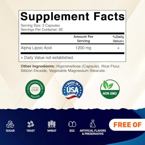 Top view of Vitamatic Alpha Lipoic Acid 1200mg bottle showing secure seal for product freshness