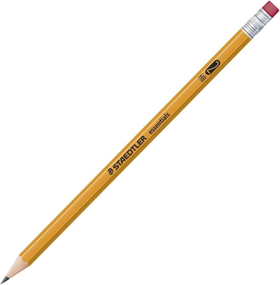 Staedtler Essentials HB Number 2 graphite pencil with latex free pink eraser detail view