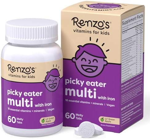 Renzo's Picky Eater Kids Multivitamin with Iron, Dissolving Kids Vitamins with Vitamin D3 and K2 and More, 60 Sugar-Free Melty Tabs, Lil’ Green Apple Flavored - Image 2