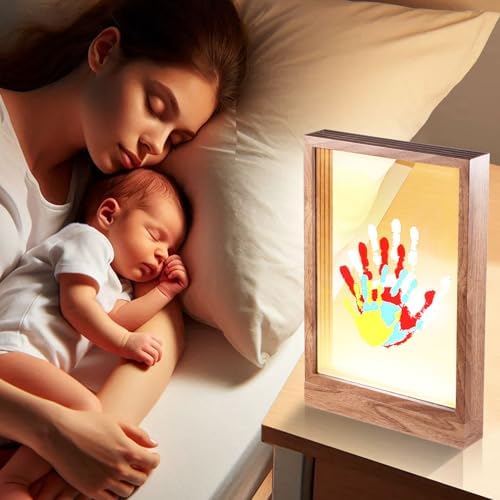 Brown wooden frame with integrated three color LED nightlight setup