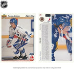 Authentic USA imported 1991-92 Upper Deck high series hockey box displaying Teemu Selanne and Dominik Hasek