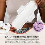 Cora ultra thin period pads with wings showing the 100 percent organic cotton topsheet texture.