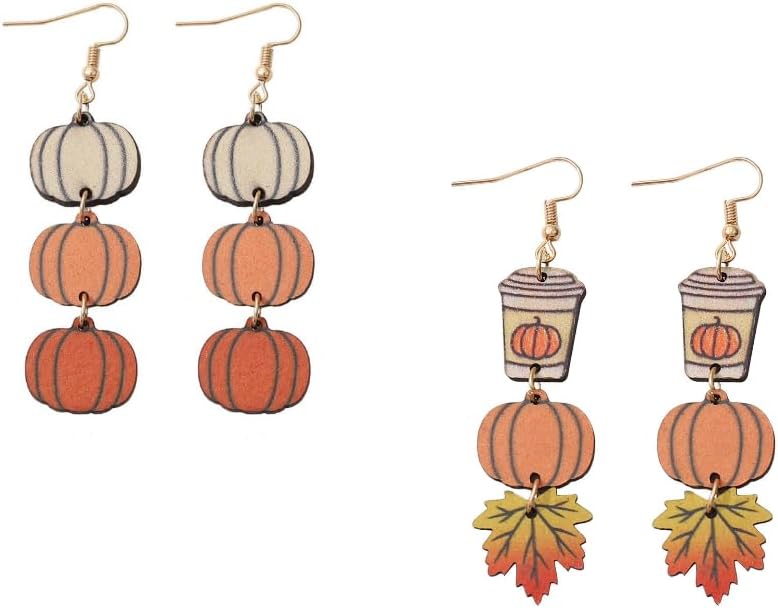 Halloween Earrings for Women Pumpkin Ghost Halloween Jewelry Witch Bat Spooky Drop Dangle Earrings for Halloween Eve Party Accessories Maple Leaf Double-sided Holiday Wood Earrings Set Costumes Jewelry Gift - Image 10