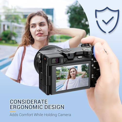 Ergonomic metal thumb rest for mirrorless camera installed into the hot shoe mount.