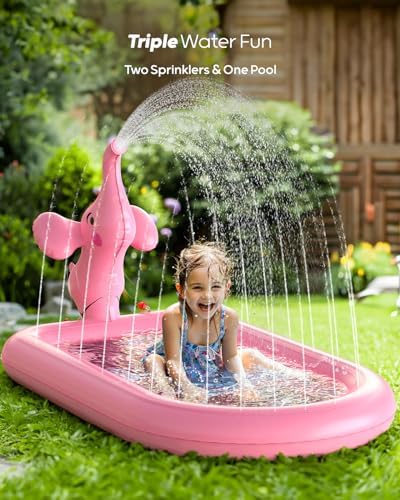 Inflatable elephant sprinkler pool showcasing the durable thick material texture