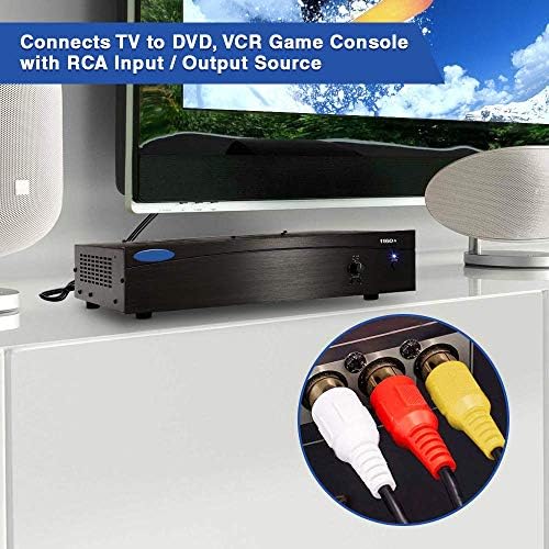RocketBus analog television cord setup presentation with yellow white and red triple plug connectors.