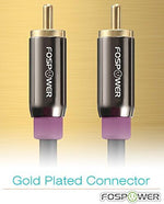 FosPower subwoofer cable connected to stereo receiver