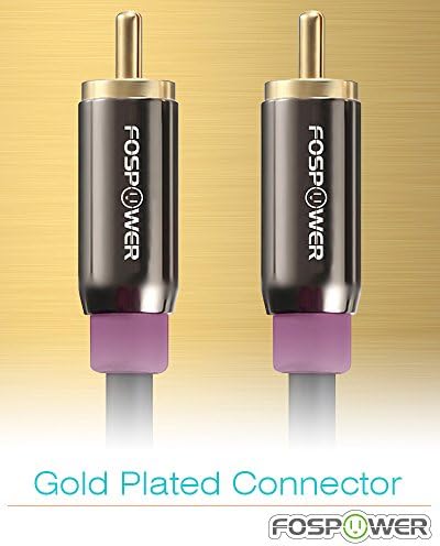 FosPower subwoofer cable connected to stereo receiver