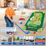 Detailed view of the plastic putting mat and practice holes