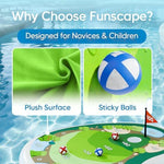 Child using adjustable golf club with floating pool target