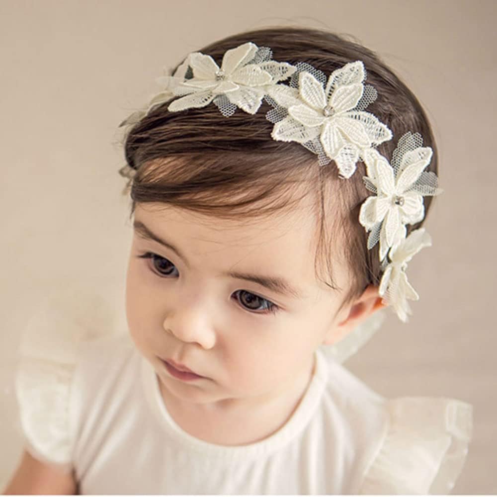 Bethynas baby girl lace bow headband front view