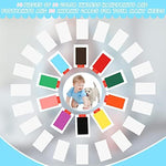 Assorted ten colors of baby safe clean touch ink stamp pads laid out with archival imprint cards.