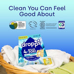 Authentic Dropps non-toxic laundry detergent pods on a laundry room shelf