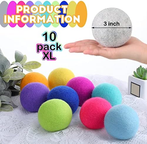 Handmade rainbow colored wool dryer balls for laundry wrinkle reduction