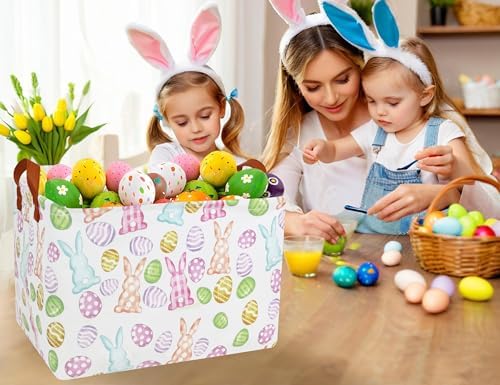 BOOHIT waterproof linen fabric kids hamper close up on checkered egg pattern.