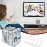 Modern minimalist tabletop media organization rack holding cassette tapes