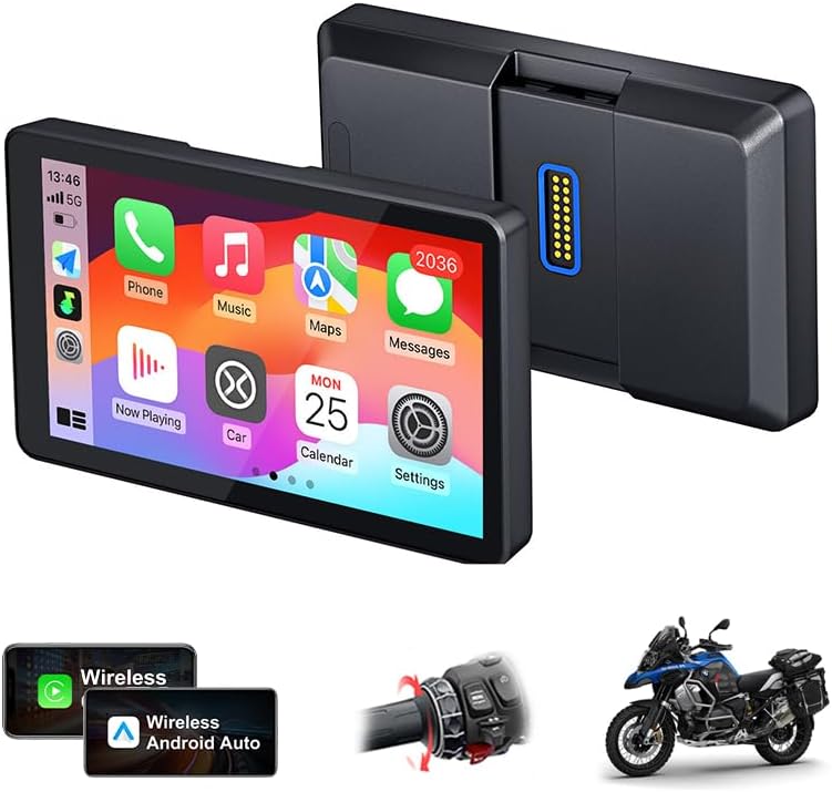 Cruiolut wireless motorcycle CarPlay screen front view mounted on handlebar