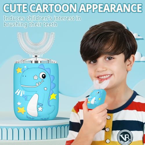 Waterproof rechargeable kids toothbrush showing 6 cleaning mode buttons