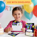 Eronm 7th Birthday Invitations card sizing layout highlighting the four by six inch dimensions