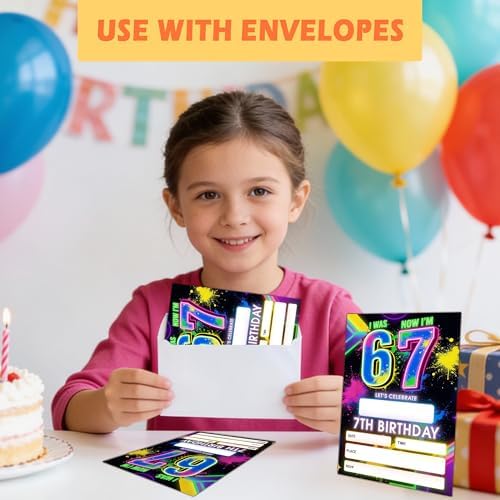 Eronm 7th Birthday Invitations card sizing layout highlighting the four by six inch dimensions