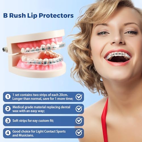Close up view of the flexible transparent wax alternative protective strip for teeth