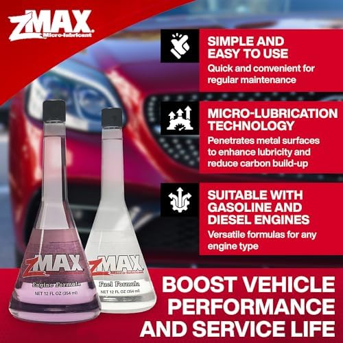 ZMAX fuel conditioner twelve ounce bottle highlighting fuel injector and valve cleaning benefits