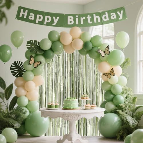 Four pieces of premium metallic sage green backdrop curtains packaged together