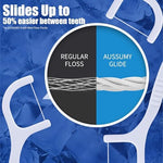 Detailed angle showing the built-in toothpick end and tongue cleaner feature of the Aussumy dental pick.