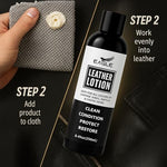 Eagle premium leather lotion kit showing microfiber cloth and product packaging