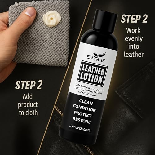 Eagle premium leather lotion kit showing microfiber cloth and product packaging