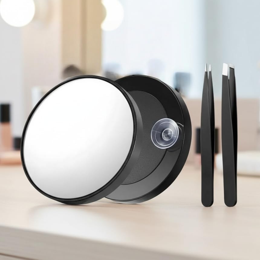 MIYADIVA 30X magnifying makeup mirror front view showcasing the crisp glass reflection