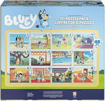 Spin Master Bluey family game night puzzle bundle highlighting the collectible metal lunchbox tin container.