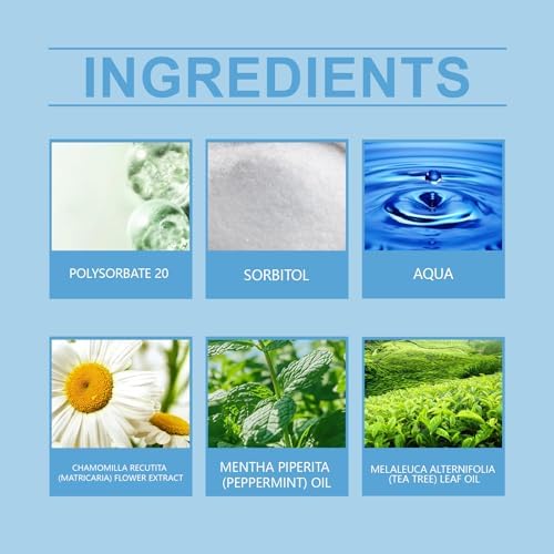 Side profile of Befada herbal toothache spray highlighting the natural mint and chamomile ingredients.