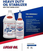 Close up of Lucas Oil Heavy Duty Oil Stabilizer label