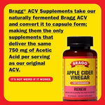 Supplement facts label for Bragg ACV Renew showing 750mg acetic acid