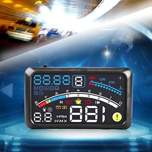 Over speed limit warning indicator screen on a digital car HUD.