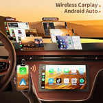 Haudio 9 inch high definition touchscreen multimedia player showing the split screen menu layout.