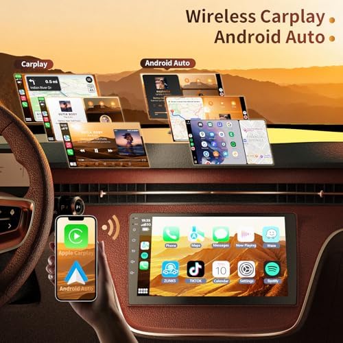 Haudio 9 inch high definition touchscreen multimedia player showing the split screen menu layout.