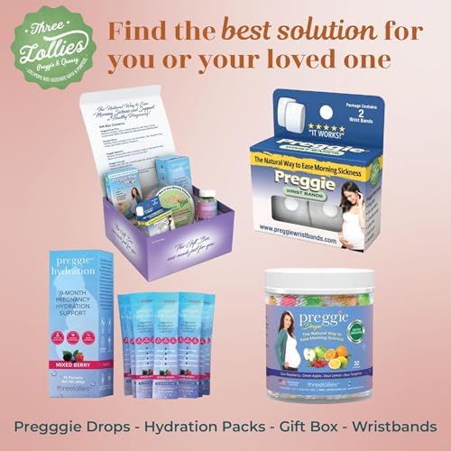 Three Lollies Preggie Pop Drops packaging illustrating the doctor recommended essential oil formulation.