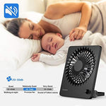 EasyAcc portable personal fan placed next to a travel backpack illustrating its lightweight portability.