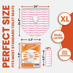 Demonstration of AlfaDeal extra large pink waves shield protecting kid fingers from public toilet seat surfaces