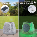 NiceBuy outdoor water resistant speakers displaying glowing color changing RGB LED lights at night