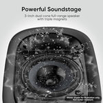 Saiyin bookshelf speakers showing the dual 3-inch woofer and bass reflex port