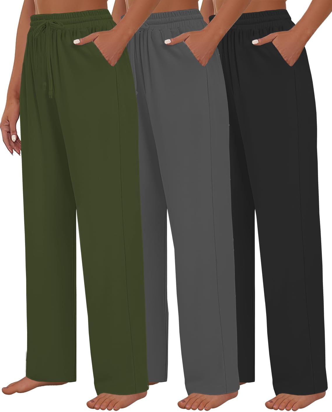 Kivdol 3 Pack Womens Yoga Sweatpants Wide Leg Lounge Pajamas Pants Drawstring Workout Comfy Joggers Sweatpants Pants Pockets - Image 14