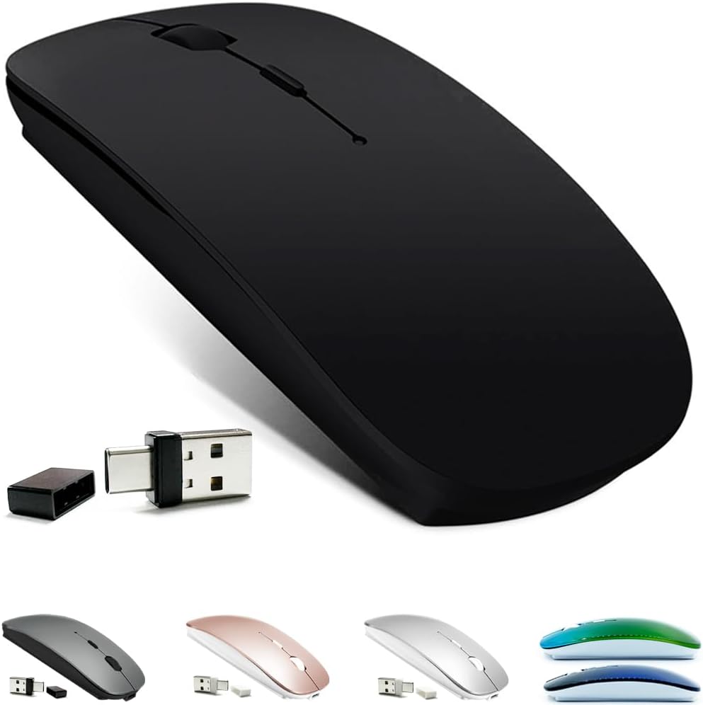 KLO rechargeable Bluetooth wireless mouse front view in matte black finish