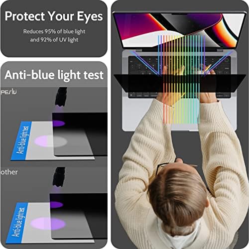 Peslv magnetic privacy screen protector with laptop storage clip accessory.