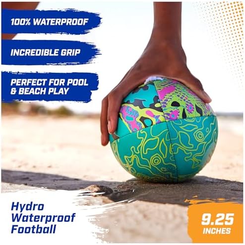 Heavy-duty stitching and durable neoprene material of SwimWays Hydro football.