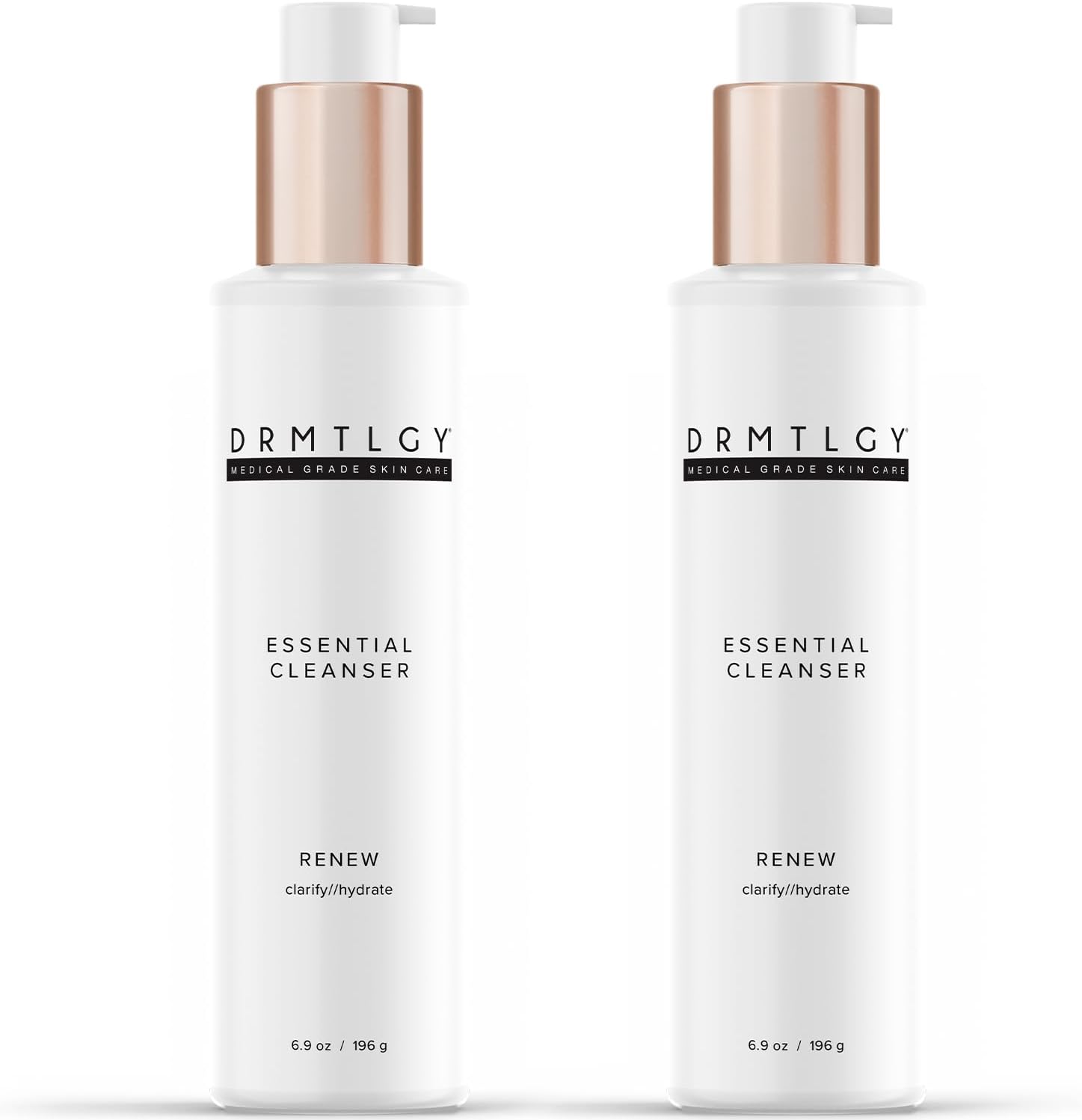DRMTLGY Essential Facial Cleanser front view showing the twin pack packaging for anti-aging skincare.